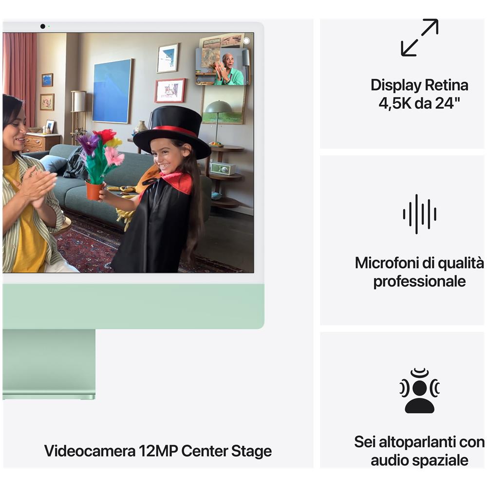 APPLE iMac 24"Retina Display 4,5K, Chip M4 con CPU 10-core, GPU 10-core, 16GB, 256GB SSD, Verde