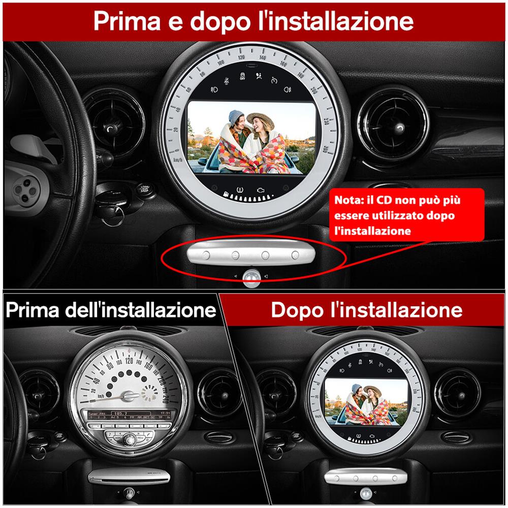 AWESAFE Autoradio Per Bmw Mini Cooper R60 (2006-2013) Wireless Carplay Android Auto Bluetooth Usb Wifi 4g Fm Gps Comandi Al Volante
