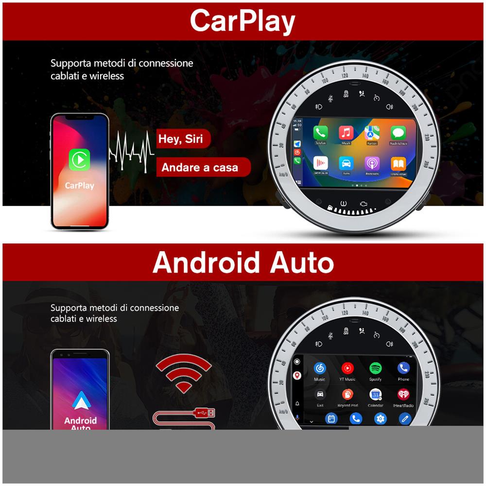 AWESAFE Autoradio Per Bmw Mini Cooper R60 (2006-2013) Wireless Carplay Android Auto Bluetooth Usb Wifi 4g Fm Gps Comandi Al Volante