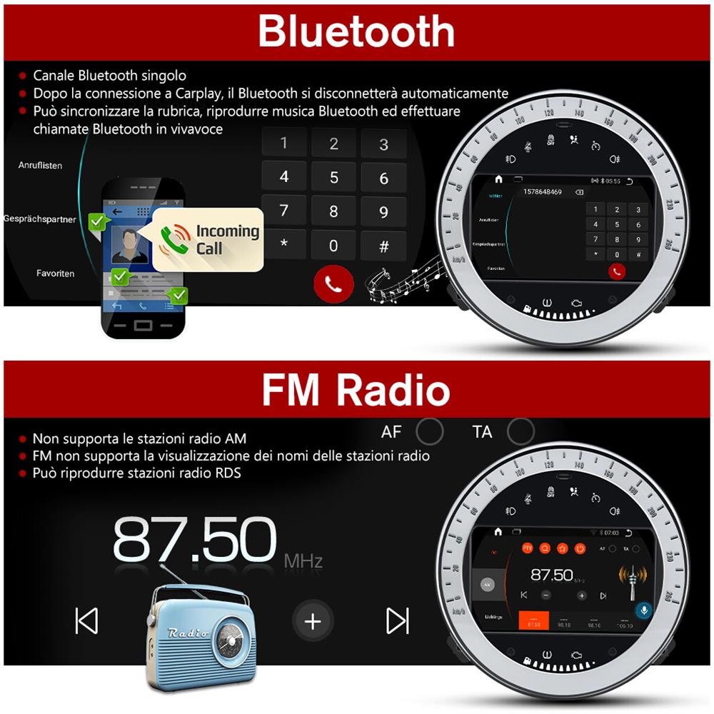 AWESAFE Autoradio Per Bmw Mini Cooper R60 (2006-2013) Wireless Carplay Android Auto Bluetooth Usb Wifi 4g Fm Gps Comandi Al Volante