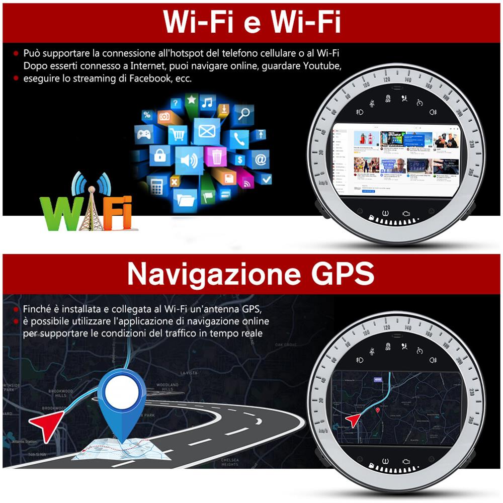 AWESAFE Autoradio Per Bmw Mini Cooper R60 (2006-2013) Wireless Carplay Android Auto Bluetooth Usb Wifi 4g Fm Gps Comandi Al Volante