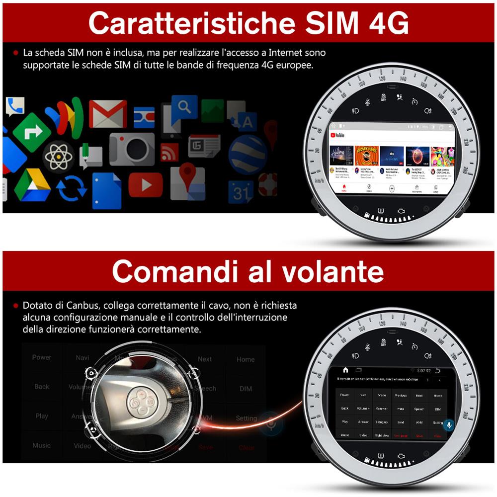 AWESAFE Autoradio Per Bmw Mini Cooper R60 (2006-2013) Wireless Carplay Android Auto Bluetooth Usb Wifi 4g Fm Gps Comandi Al Volante