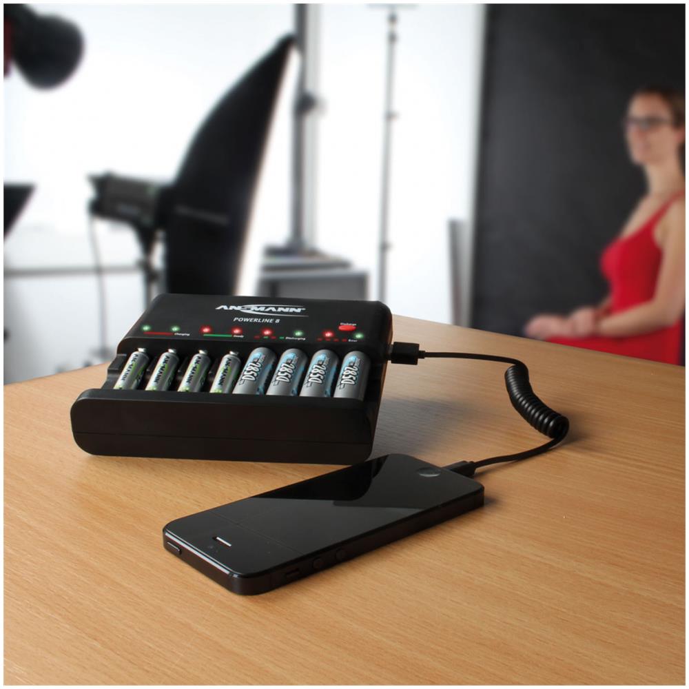 DIGITUS Ansmann Powerline 8, 100-240V, 50/60 Hz, 5V, 2,4h, Nero, Interno