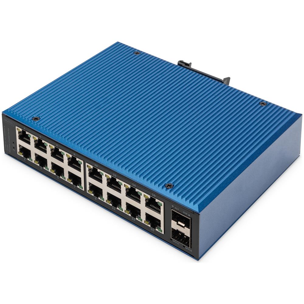 Digitus Switch di rete Gigabit Ethernet a 16 porte, industriale, non gestito, 2 Uplink SFP