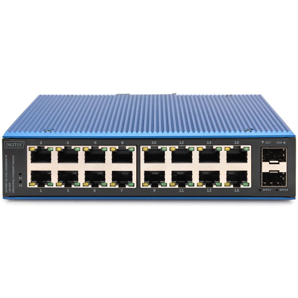 Digitus Switch di rete Gigabit Ethernet a 16 porte, industriale, non gestito, 2 Uplink SFP