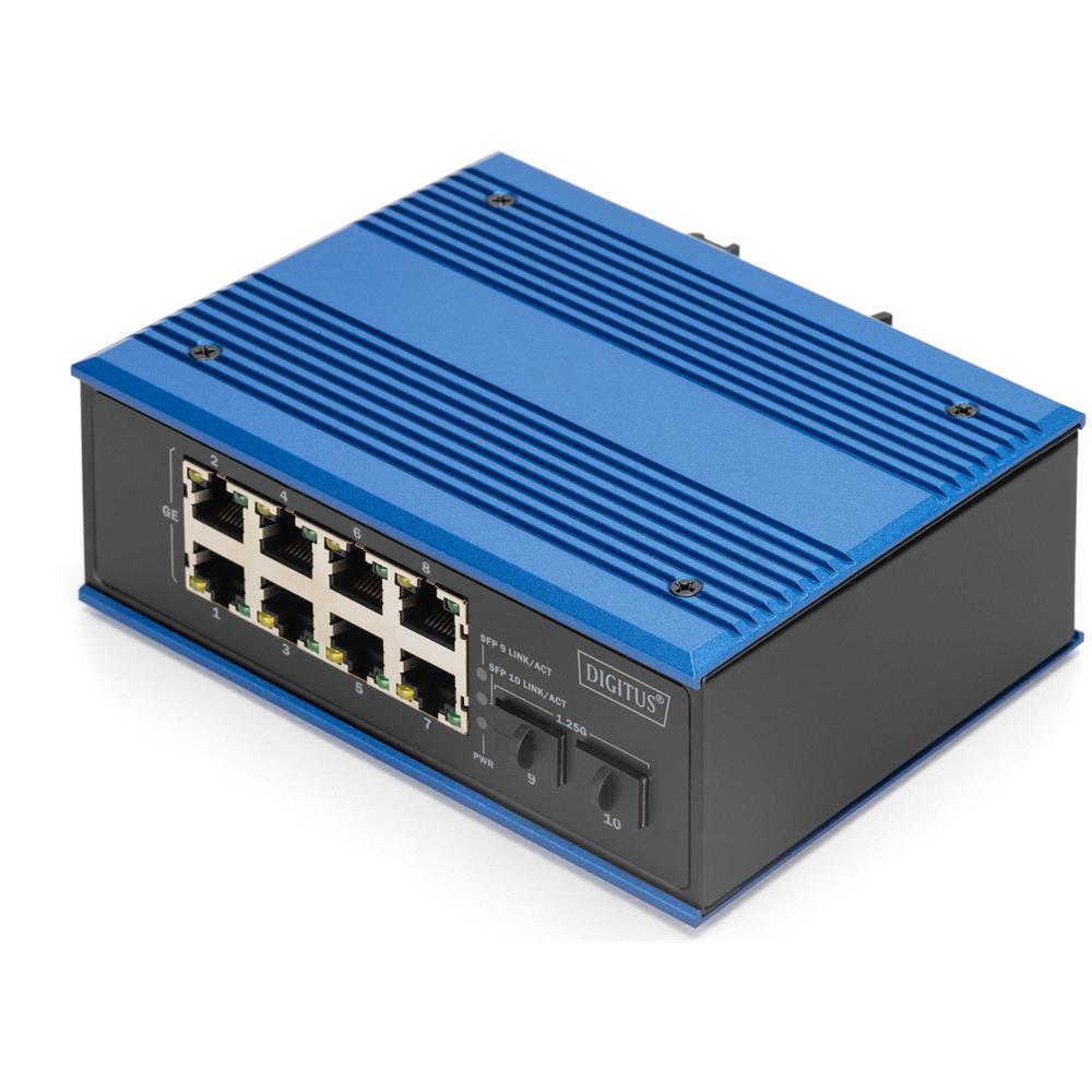 DIGITUS Switch industriale 8 + 2 porte Gigabit Ethernet PoE