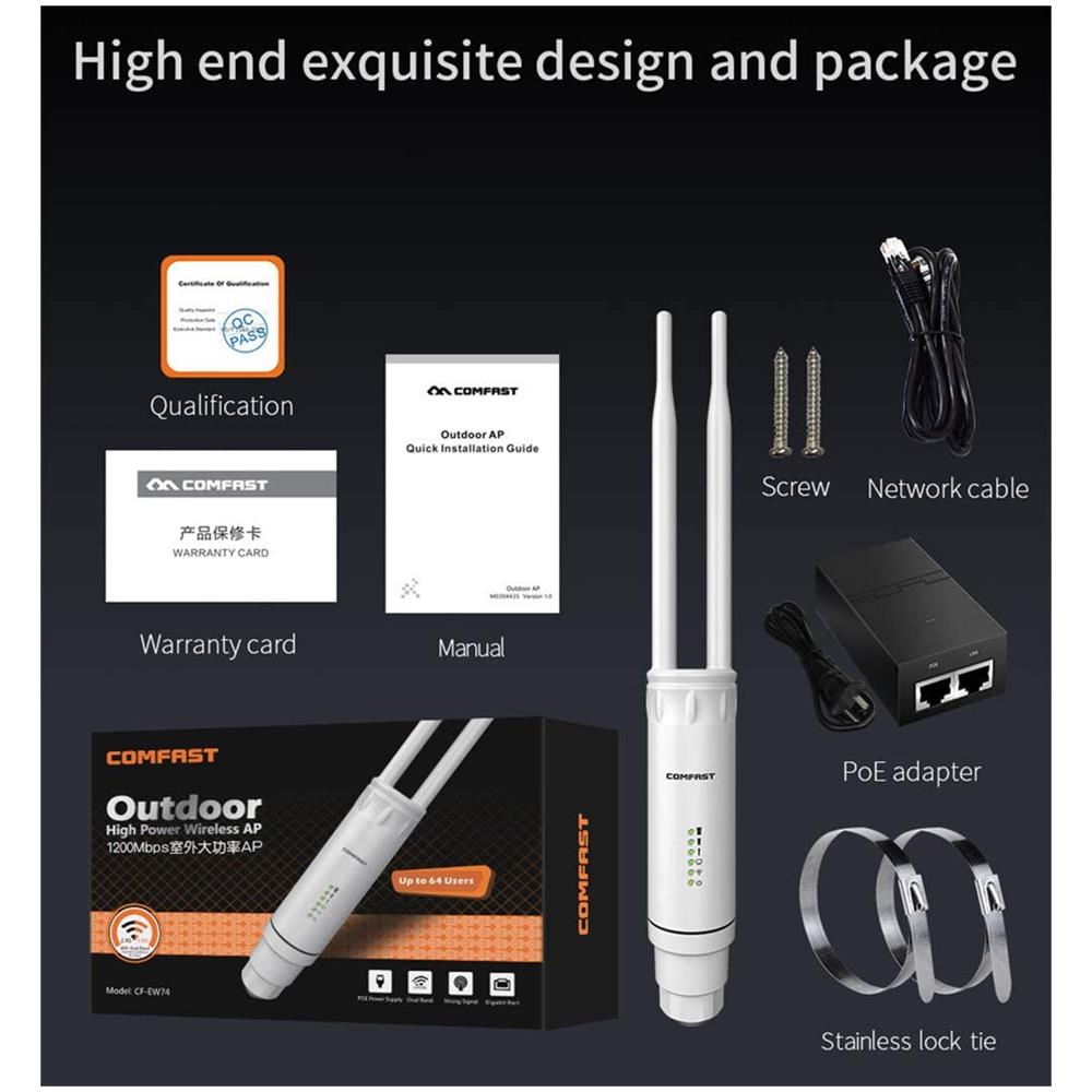 EMEBAY Comfast - Ripetitore Ap / wifi Ad Alta Potenza, Ac1200, Per Esterni, Senza Fili, Wifi, 1.200 Mbps, Doppio Dand 2.4 G + 5 Ghz, Estensione A Lunga Portata Con Poe