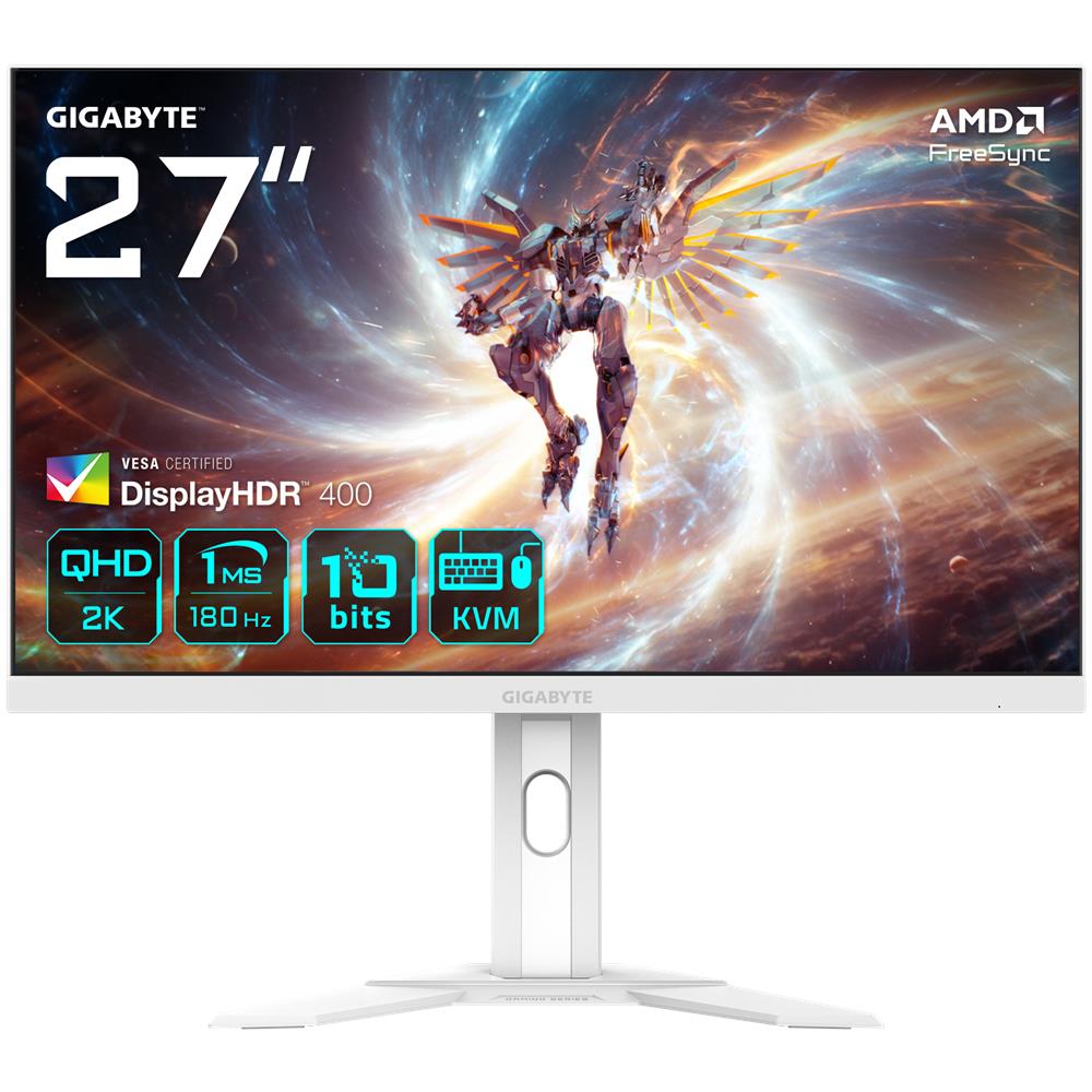GIGABYTE M27QA ICE 27” Monitor da gioco QHD - 2560 x 1440 (QHD), 180Hz, 1ms, 350 cd /m², FreeSync, Display HDR400, HDMI 2.1, DisplayPort 1.4