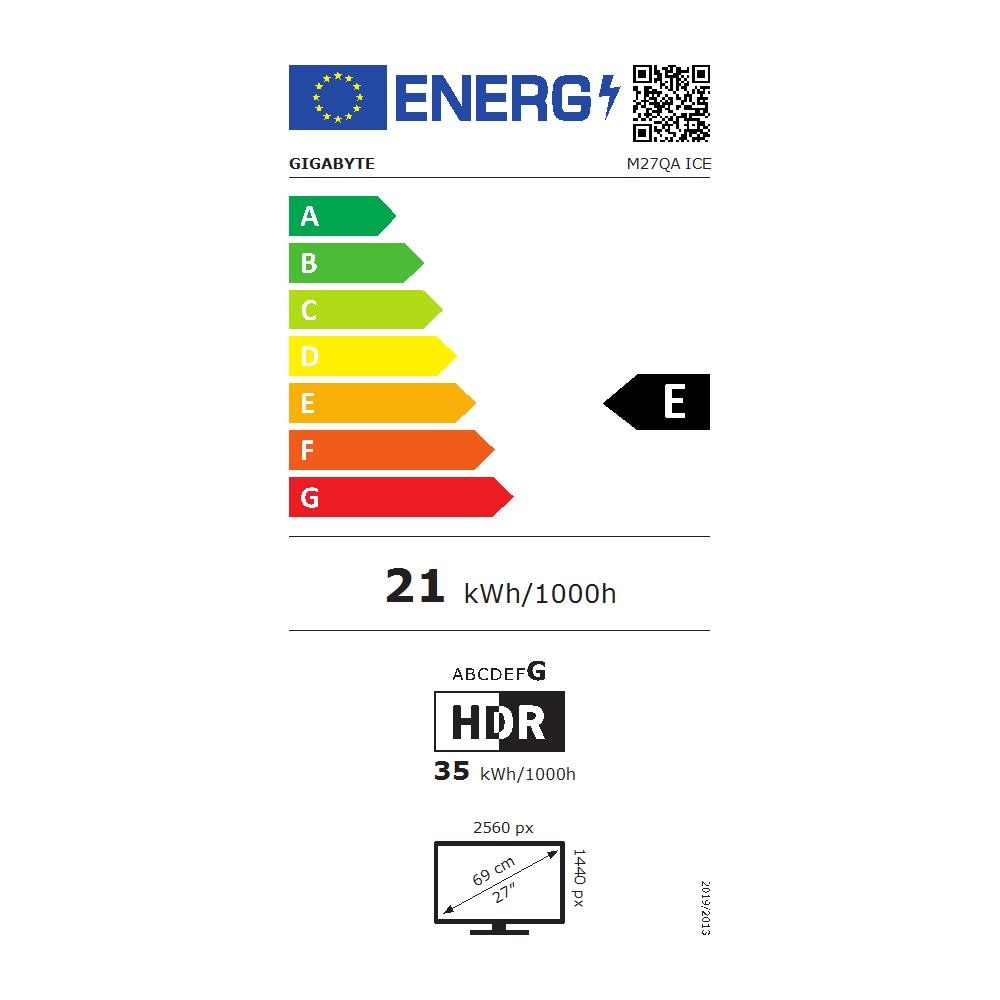 GIGABYTE M27QA ICE 27” Monitor da gioco QHD - 2560 x 1440 (QHD), 180Hz, 1ms, 350 cd /m², FreeSync, Display HDR400, HDMI 2.1, DisplayPort 1.4