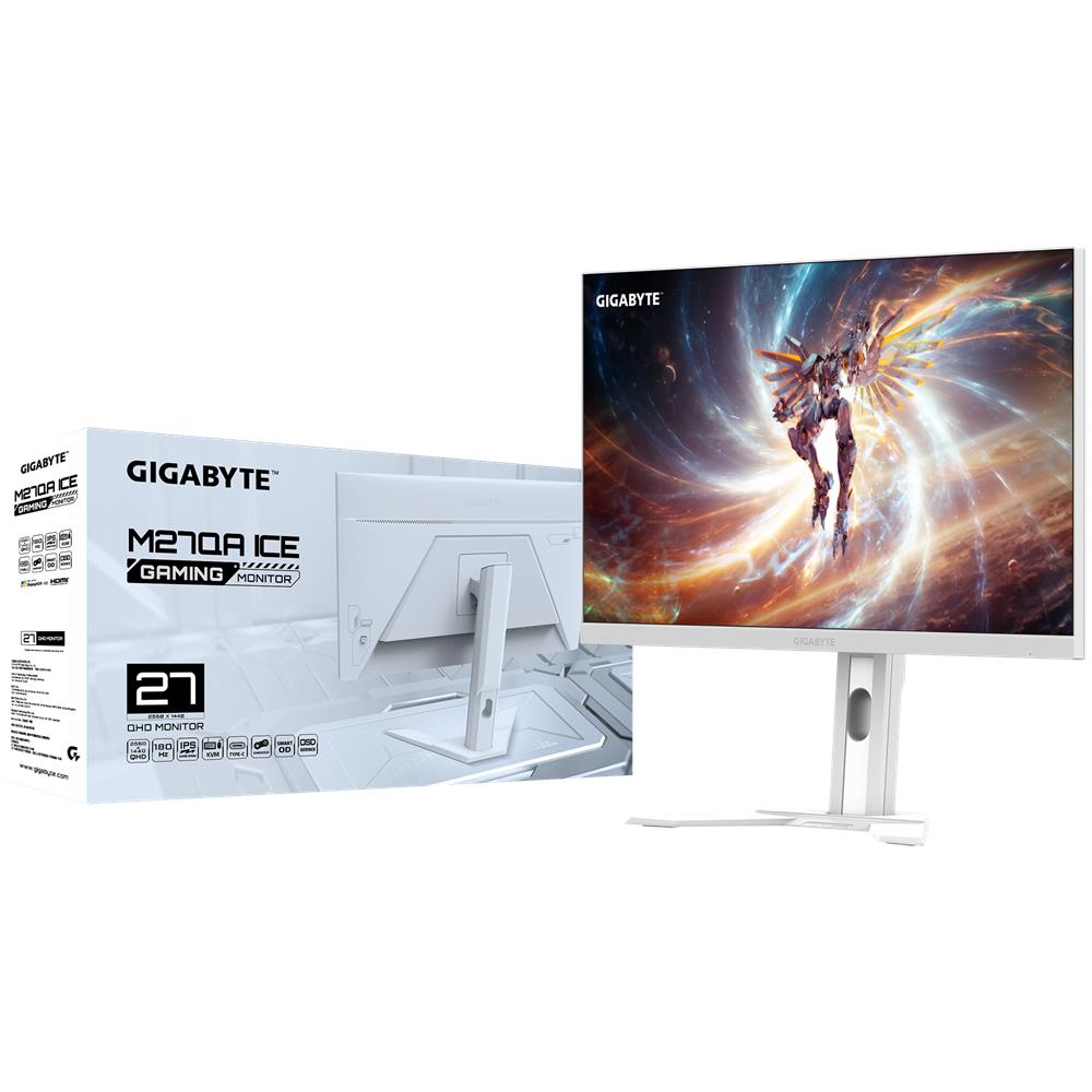 GIGABYTE M27QA ICE 27” Monitor da gioco QHD - 2560 x 1440 (QHD), 180Hz, 1ms, 350 cd /m², FreeSync, Display HDR400, HDMI 2.1, DisplayPort 1.4