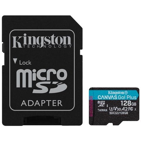 KINGSTON Scheda MicroSD XC Canvas Go! Plus 128 GB UHS-I di Classe 10 Velocità 170/90 MB / s read / write + Adattatore SD