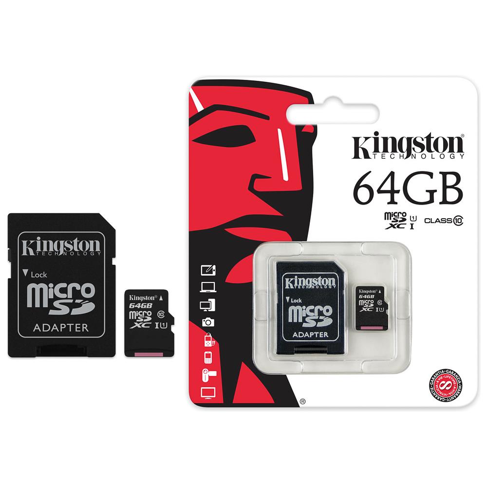KINGSTON MicroSD da 64 GB Velocità UHS-I di Classe 10 fino a 80MB / s in lettura + Adattore SD