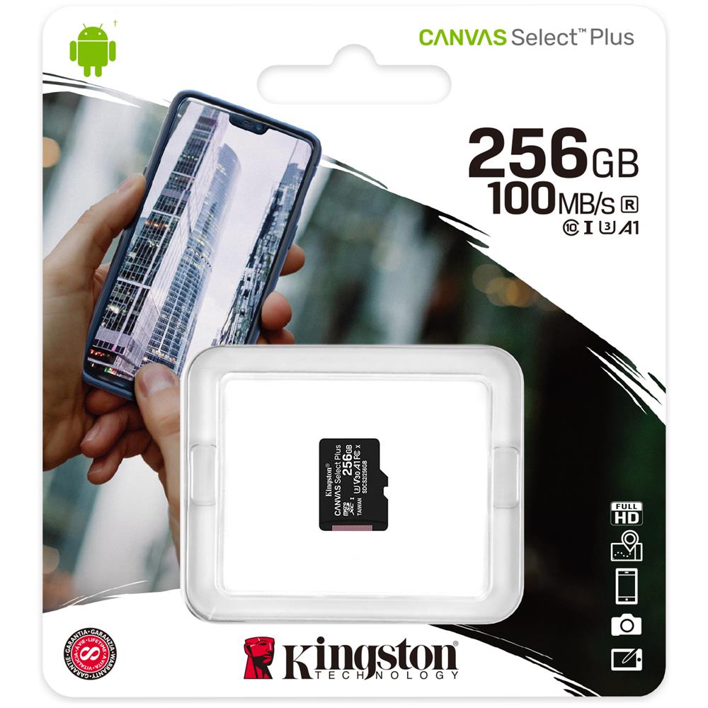 KINGSTON MicroSD SDXC Canvas Select Plus Capacità 256 GB Classe 10 Velocità 100 MB / s