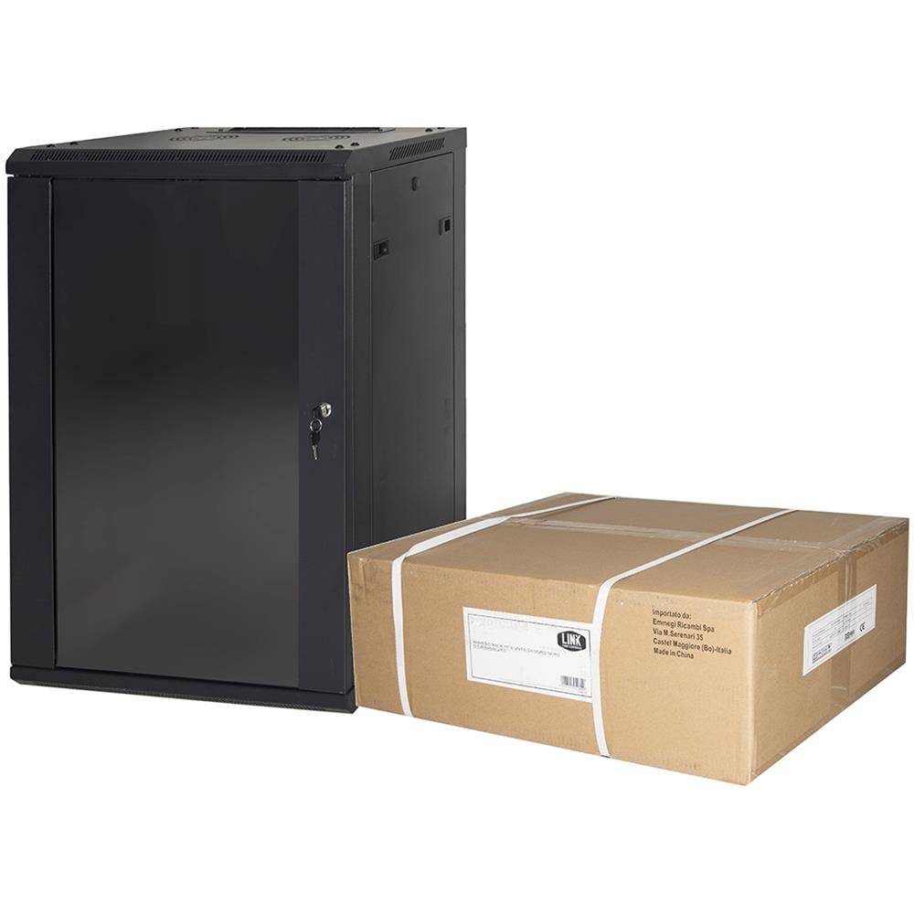 LINK Armadio Rack 19" 15 Unità Da Muro (A) 770 x (L) 600 x (P) 450 Nero Disassemblato Porta Vetro
