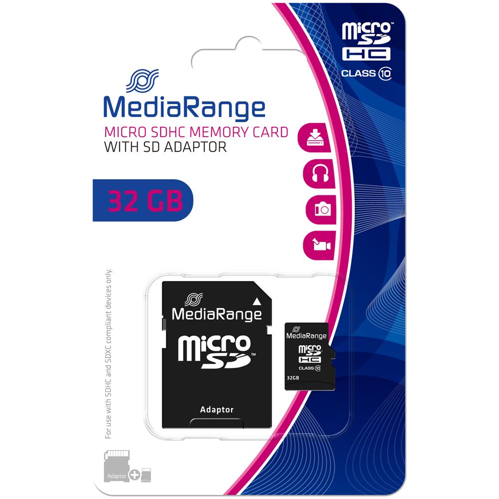MEDIARANGE 32GB microSDHC, MicroSDHC, Class 10, Nero, SD, Blister