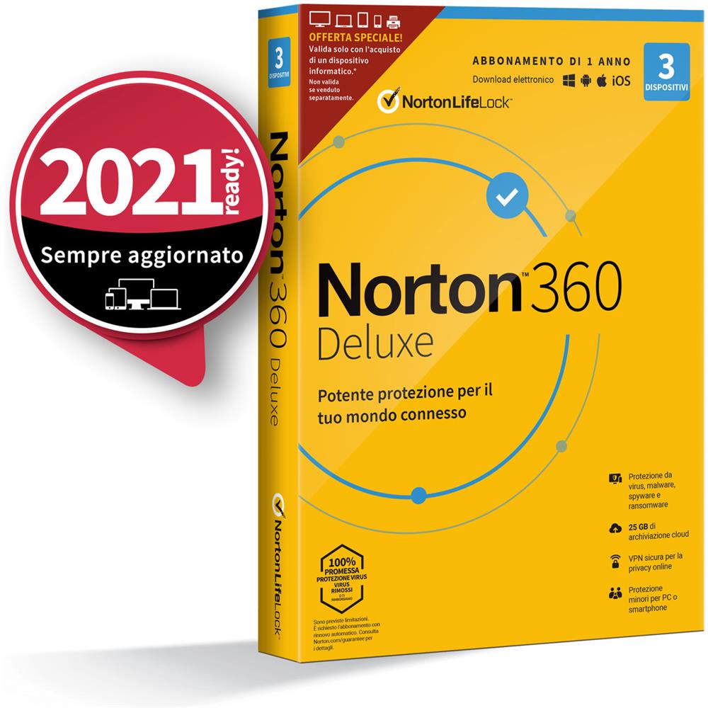 NORTONLIFELOCK Norton 360 Deluxe 2021 Antivirus per 3 dispositivi Licenza di 1 anno