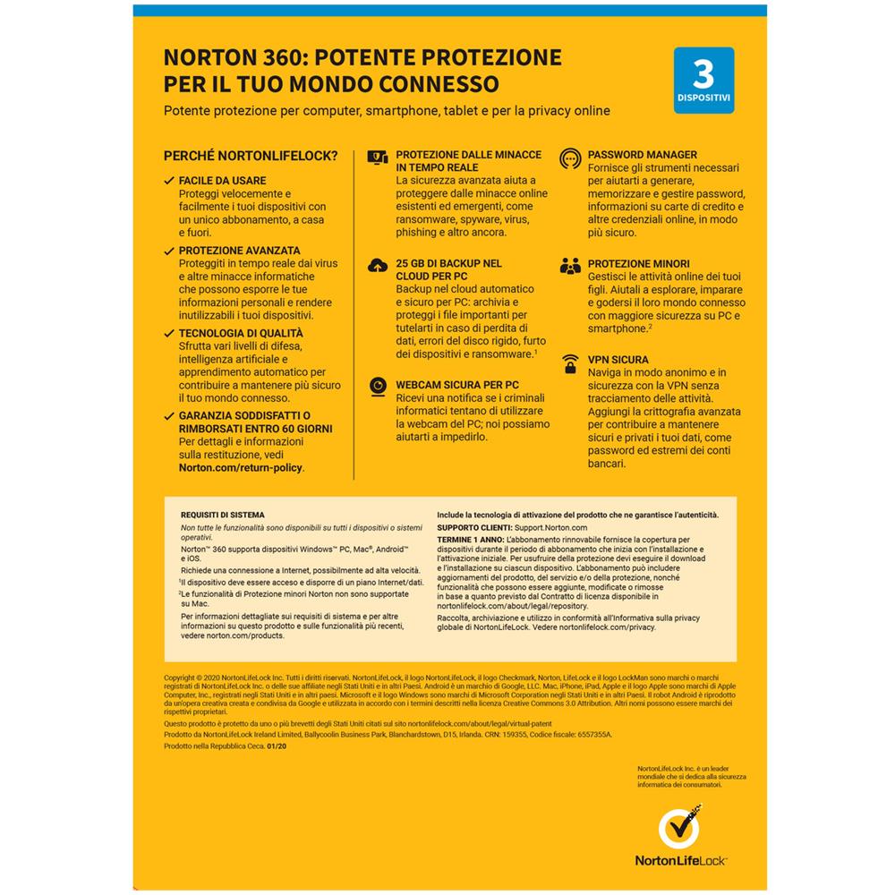 NORTONLIFELOCK Norton 360 Deluxe 2021 Antivirus per 3 dispositivi Licenza di 1 anno