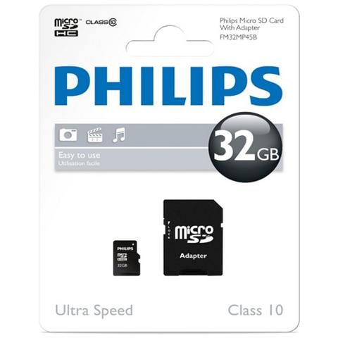 PHILIPS 32GB microSD, 32 GB, Micro Secure Digital (MicroSD) , Nero, SD