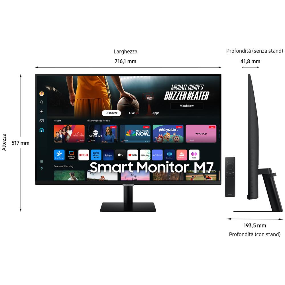 Samsung Monitor 32" LED VA Flat LS32DM700UUXEN 3840 x 2160 4K Ultra HD Tempo di Risposta 4 ms