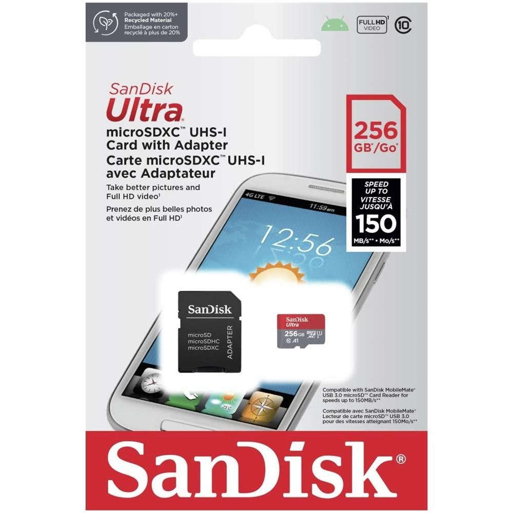 SANDISK Micro SD SDSQUAC-256G-GN6MA 256 GB con Adattatore Classe UHS I, 1 (U1) Rosso Colore Grigio / Rosso