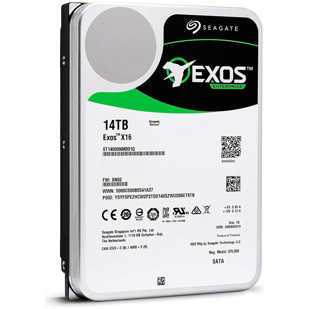SEAGATE Hard Disk per NAS Exos X16 14 TB 3.5" Interfaccia Sata III 6 Gb / s Buffer 256 MB 7200 Rpm