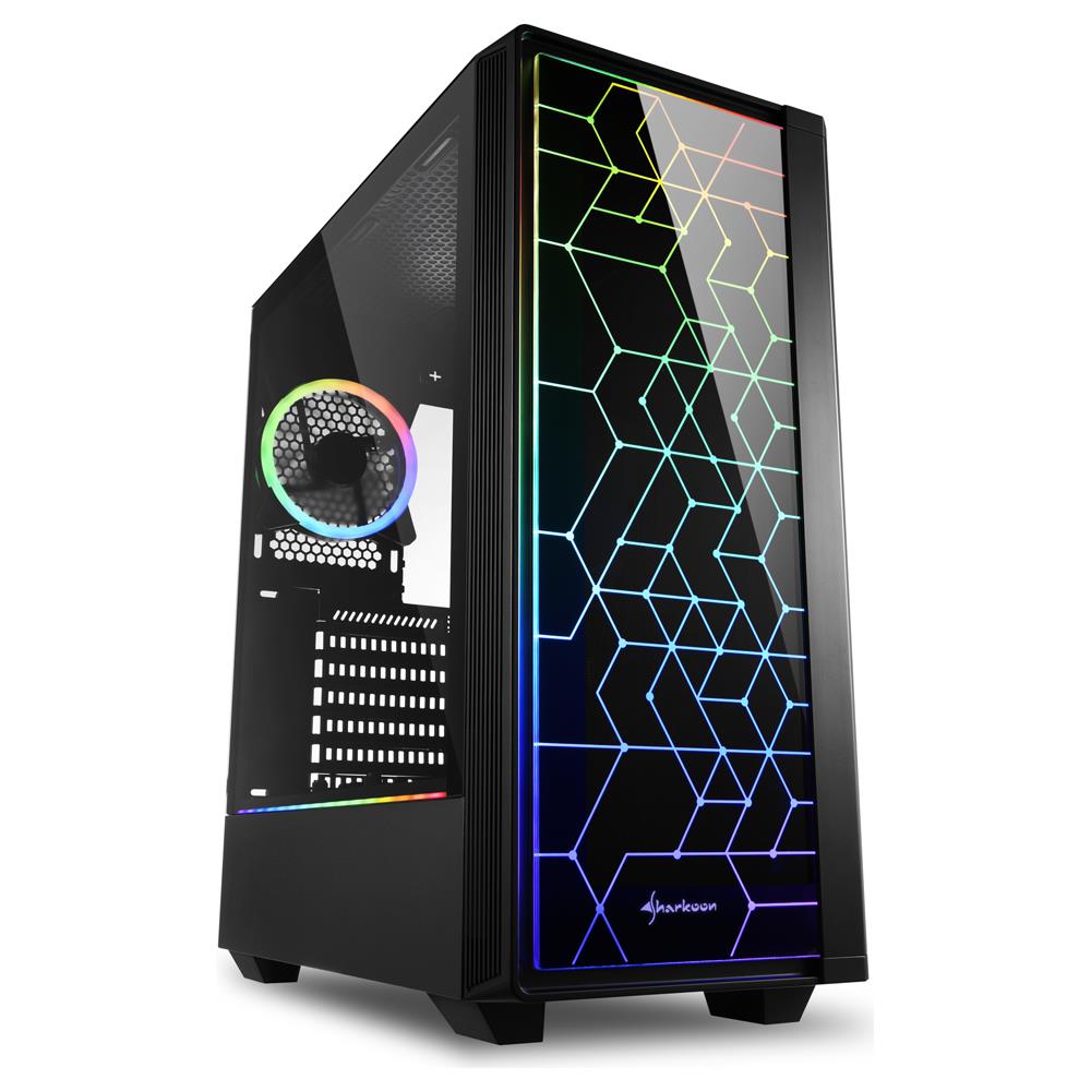 SHARKOON Case RGB LIT 100 Midi-Tower Mini-ITX, Micro-ATX, ATX 2 Porte USB 3.0 Colore Nero (Finestrato)
