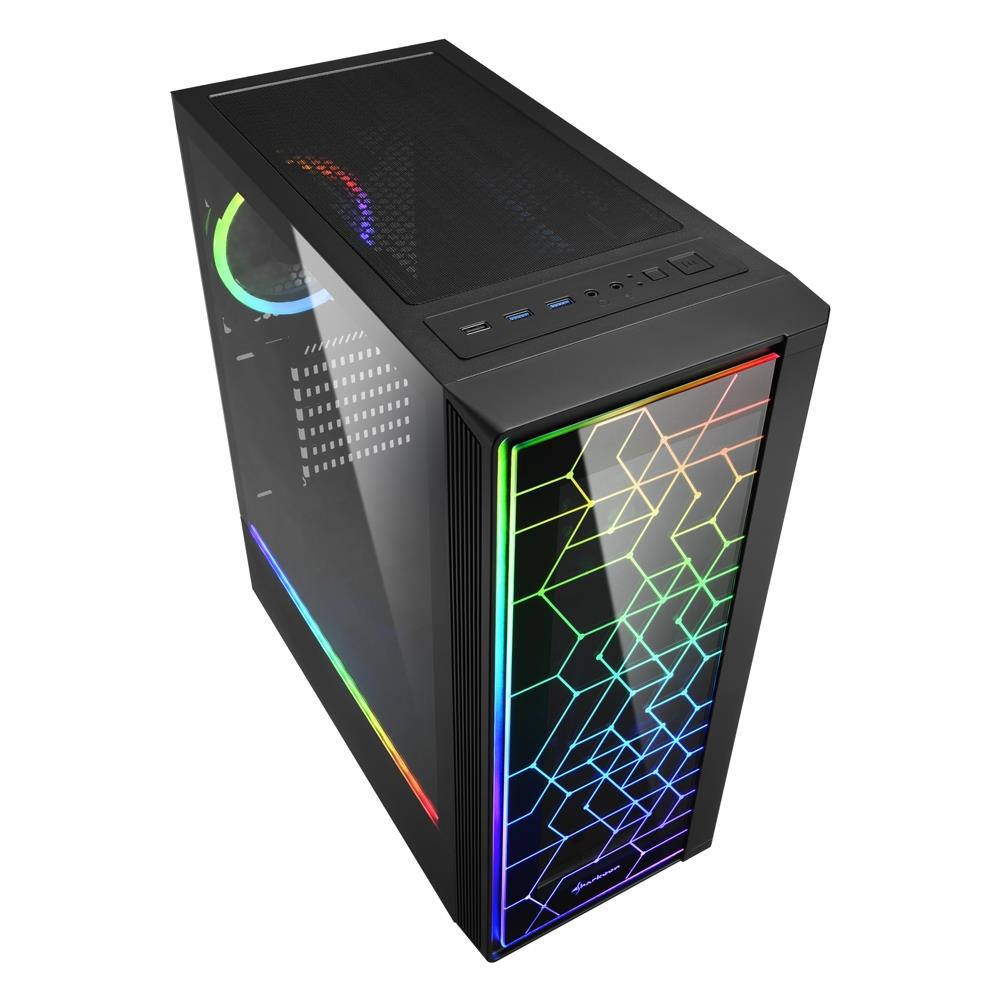 SHARKOON Case RGB LIT 100 Midi-Tower Mini-ITX, Micro-ATX, ATX 2 Porte USB 3.0 Colore Nero (Finestrato)