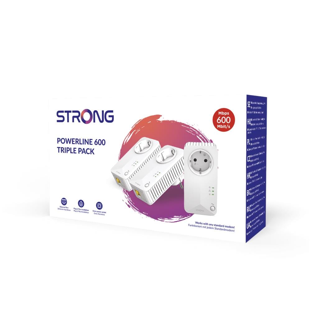 STRONG Powerline 600 Triple Pack EU V2 Confezione Tripla di 3 Adattatori Powerline 600 Colore Bianco