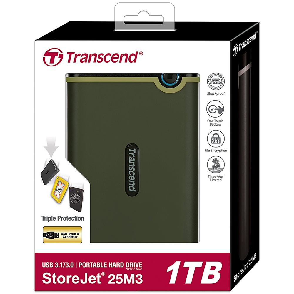 TRANSCEND Hard Disk Esterno StoreJet 25M3G 1TB Interfaccia USB 3.0 Colore Verde