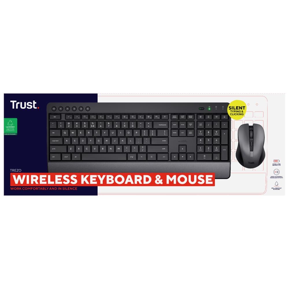 TRUST Trezo Kit Tastiera Wireless (Layout Italiano) + Mouse Wireless Ottico 2400 DPI Colore Nero