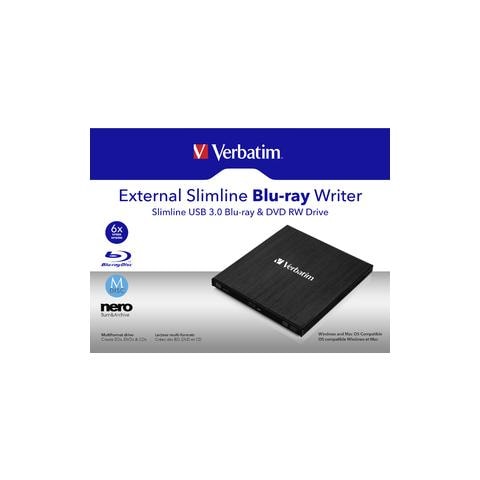 VERBATIM Masterizzatore Esterno Blu-Ray SlimLine RW USB 3.0 Nero