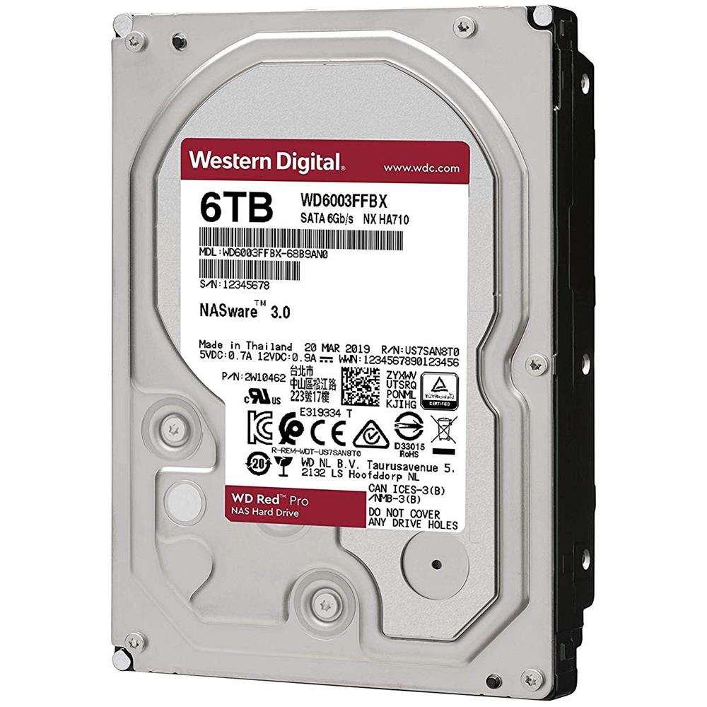 WESTERN DIGITAL Hard Disk per NAS Red Pro 6 TB 3.5" Interfaccia SATA III 6 Gb / s Buffer 256 MB 7200 Rpm