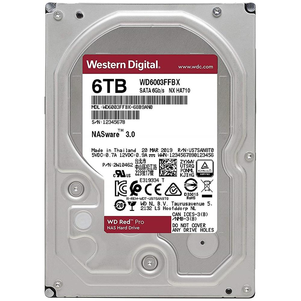 WESTERN DIGITAL Hard Disk per NAS Red Pro 6 TB 3.5" Interfaccia SATA III 6 Gb / s Buffer 256 MB 7200 Rpm