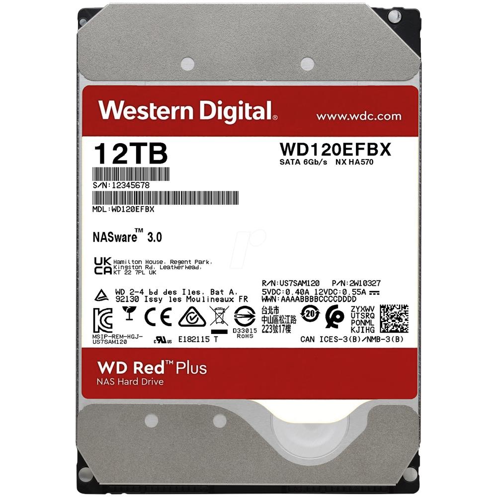 WESTERN DIGITAL Hard Disk per NAS WD Red Plus 12 TB 3.5" Interfaccia Sata III 6 GB / s Buffer 256 GB 7200 Rpm