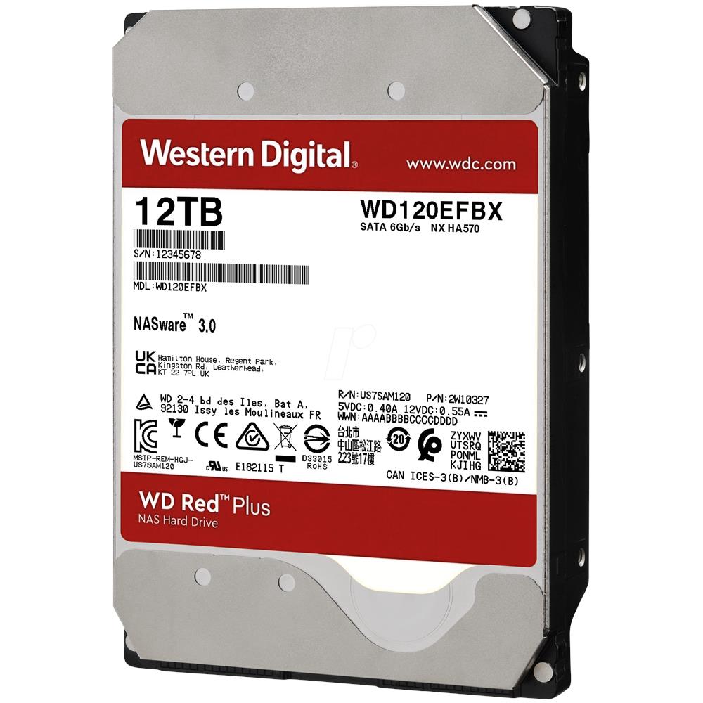 WESTERN DIGITAL Hard Disk per NAS WD Red Plus 12 TB 3.5" Interfaccia Sata III 6 GB / s Buffer 256 GB 7200 Rpm