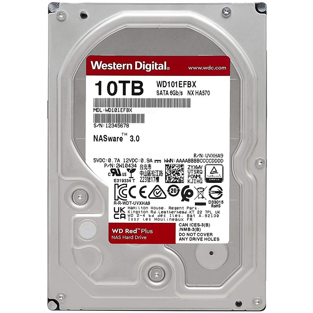 WESTERN DIGITAL Hard Disk per NAS WD Red Plus 10 TB 3.5" Interfaccia Sata III 6 Gb / s Buffer 256 MB 7200 Rpm