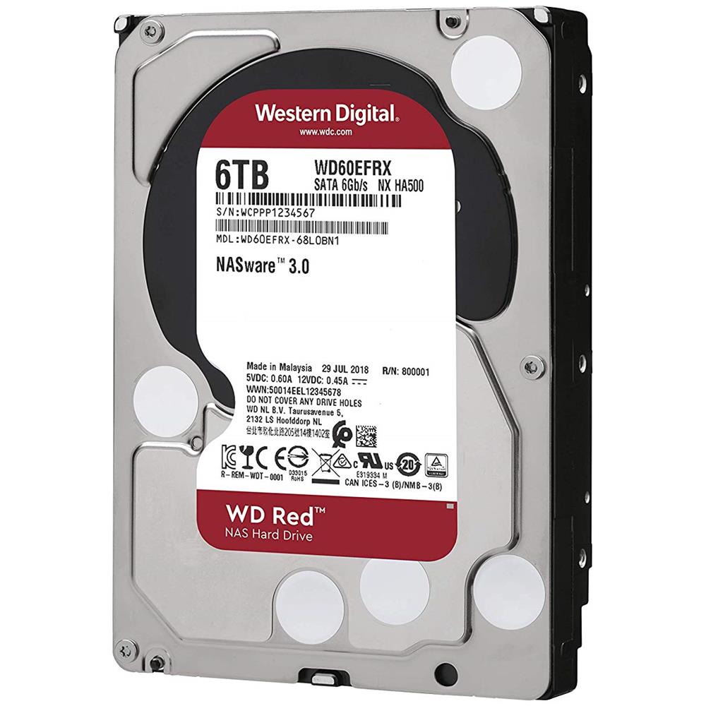 WESTERN DIGITAL Hard Disk per NAS WD Red 6 TB 3.5" Interfaccia Sata III 6 Gb / s Buffer 64 Mb 5400 RPM